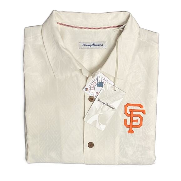 Tommy Bahama Silk Shirt Men's Large "Go Big or Go Home Camp" MLB SF Giants NEW - Picture 1 of 16
